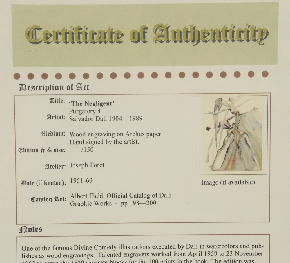 Salvador Dalí Limited Edition Lithograph "Purgatory Canto 3"