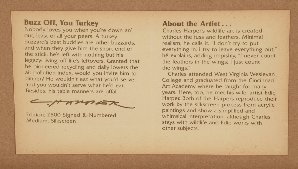 Charley Harper Limited Edition Serigraph "Buzz Off, You Turkey"