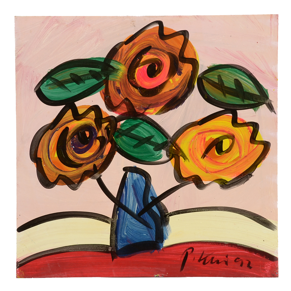 Peter Keil Original 1992 Expressionist Oil on Masonite "Blumen aus Berlin"