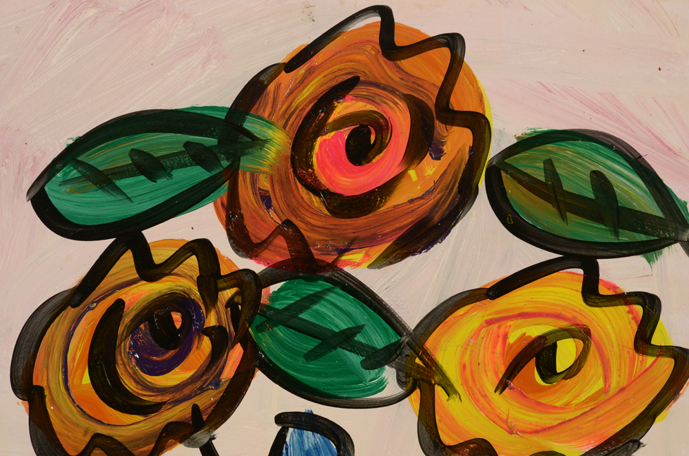 Peter Keil Original 1992 Expressionist Oil on Masonite "Blumen aus Berlin"