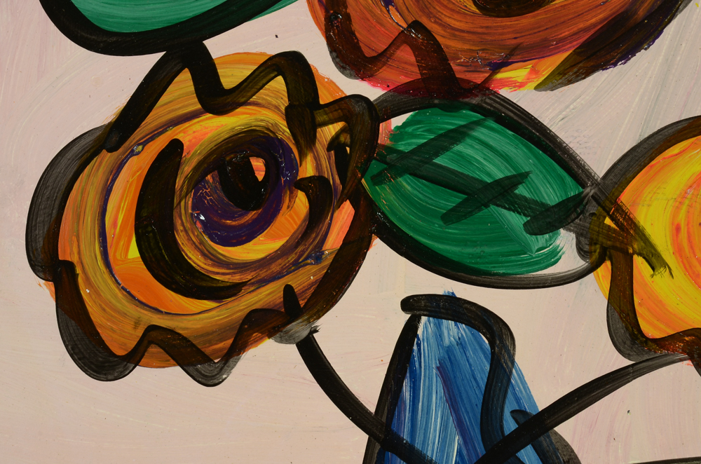 Peter Keil Original 1992 Expressionist Oil on Masonite "Blumen aus Berlin"