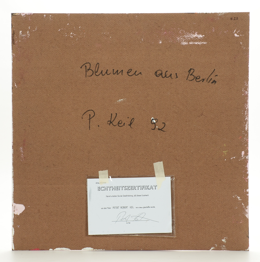 Peter Keil Original 1992 Expressionist Oil on Masonite "Blumen aus Berlin"