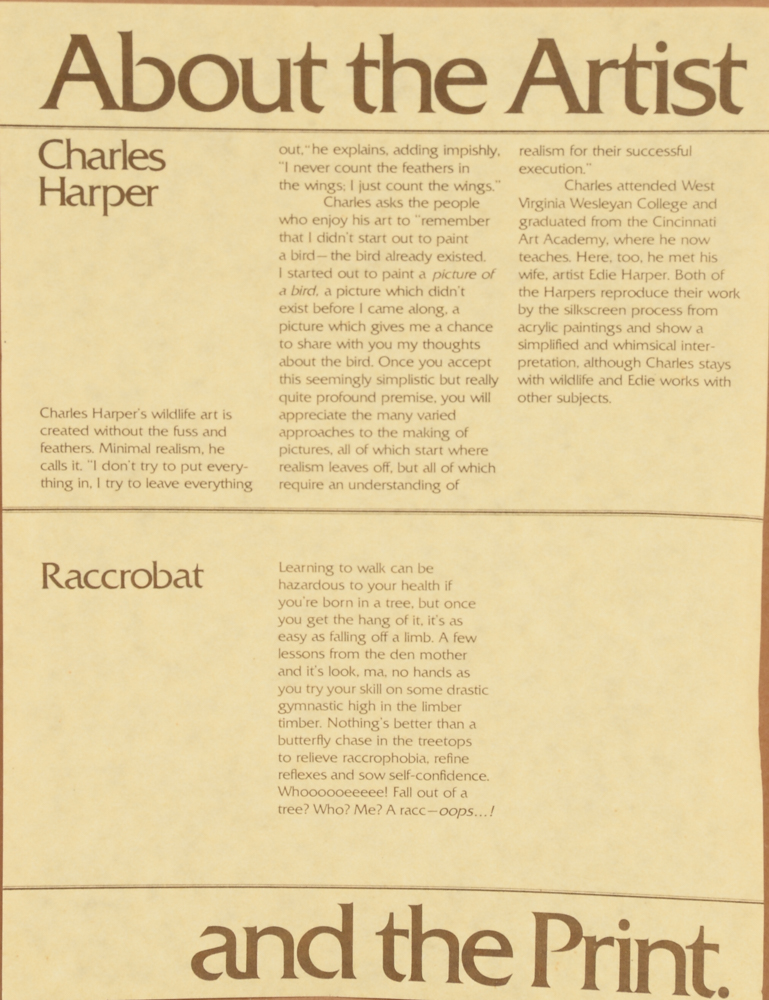 Charley Harper Open Edition Lithograph "Raccrobat"