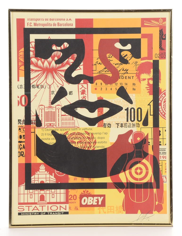 Shepard Fairey "Obey 3 Face Collage" Signed Giclee on Paper Triptych