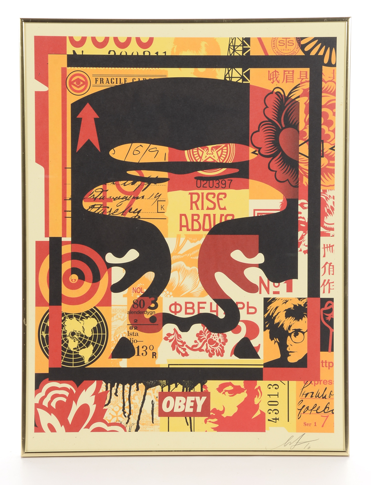 Shepard Fairey "Obey 3 Face Collage" Signed Giclee on Paper Triptych