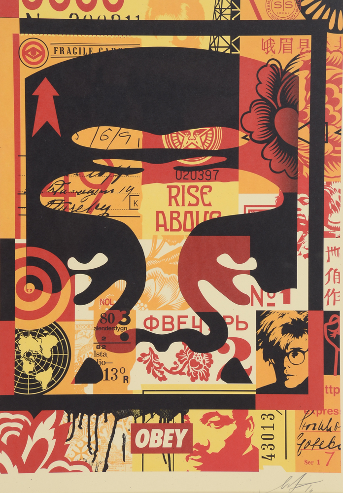 Shepard Fairey "Obey 3 Face Collage" Signed Giclee on Paper Triptych