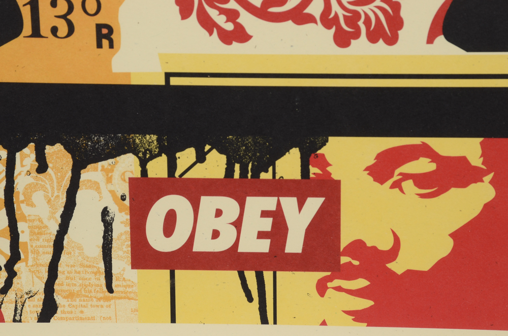 Shepard Fairey "Obey 3 Face Collage" Signed Giclee on Paper Triptych