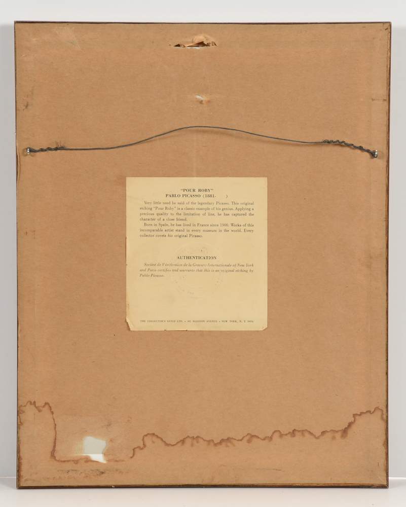 After Pablo Picasso Etching "Pour Roby"