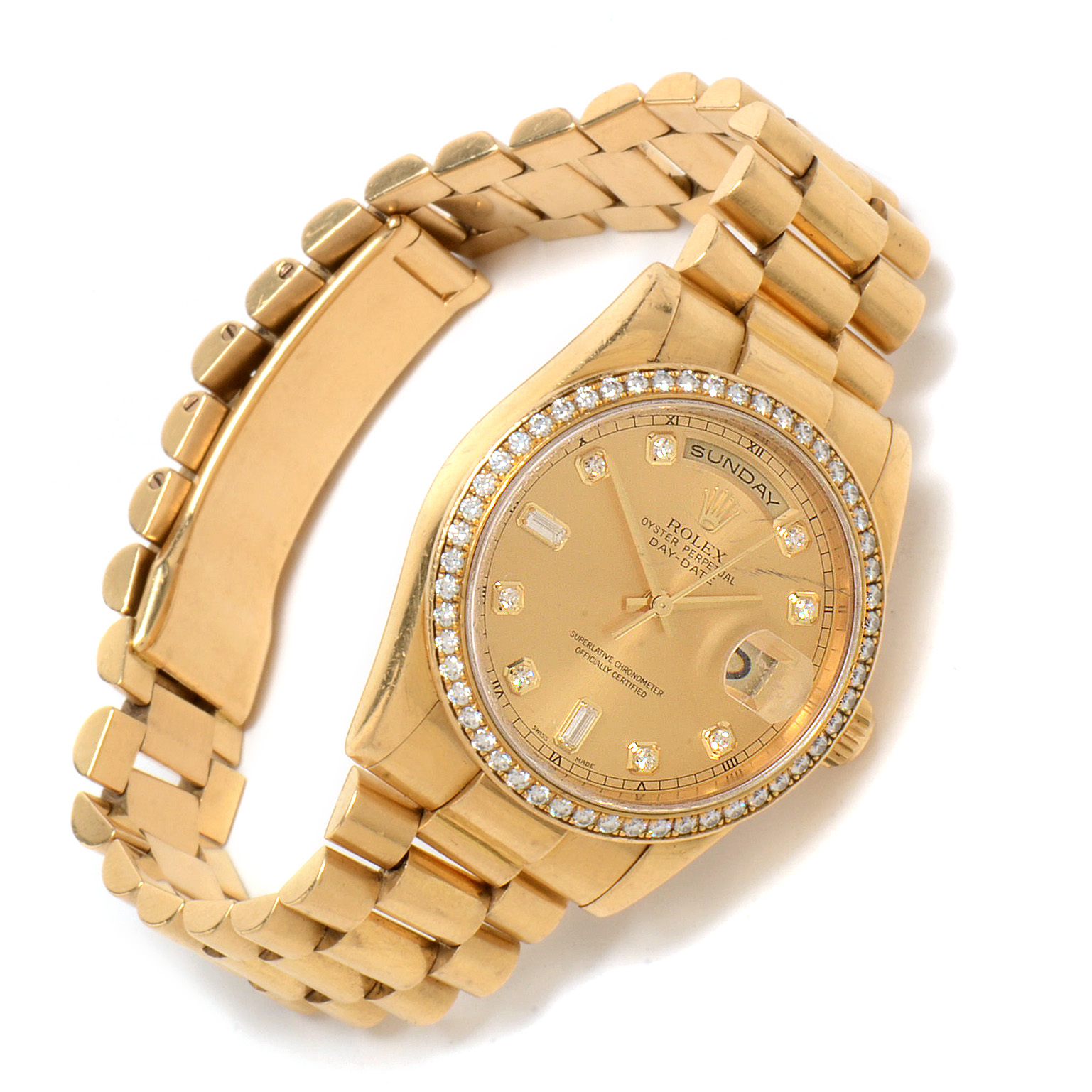 Rolex 18K Yellow Gold Diamond Day-Date President Watch