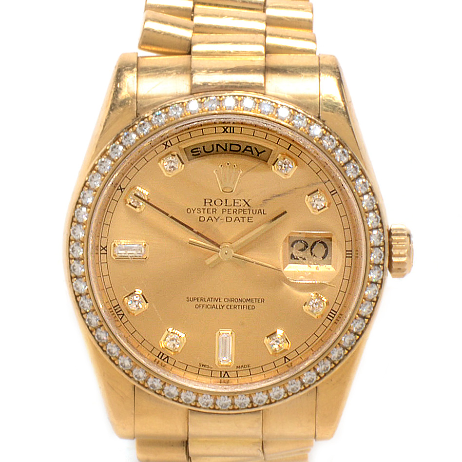 Rolex 18K Yellow Gold Diamond Day-Date President Watch