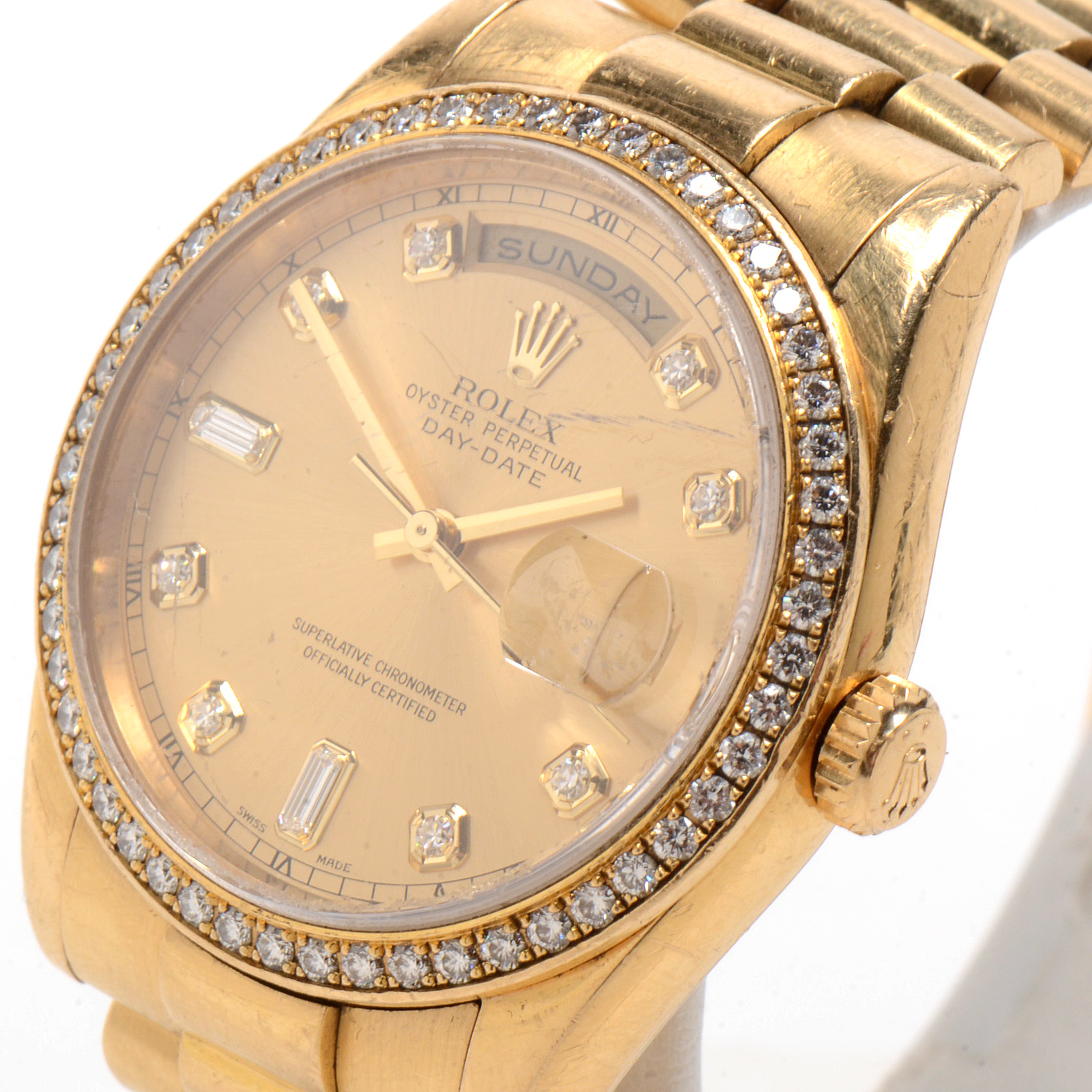 Rolex 18K Yellow Gold Diamond Day-Date President Watch