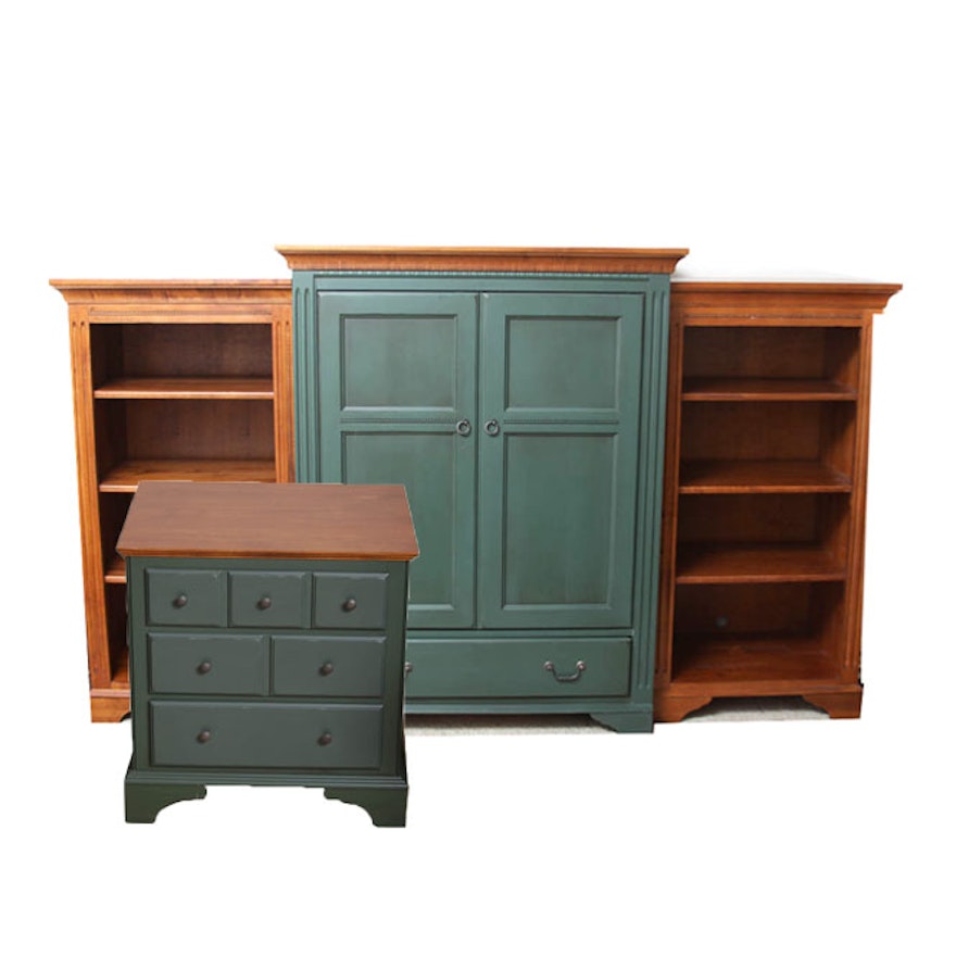 Ethan Allen Television Armoire With Matching Bookcases and End Table