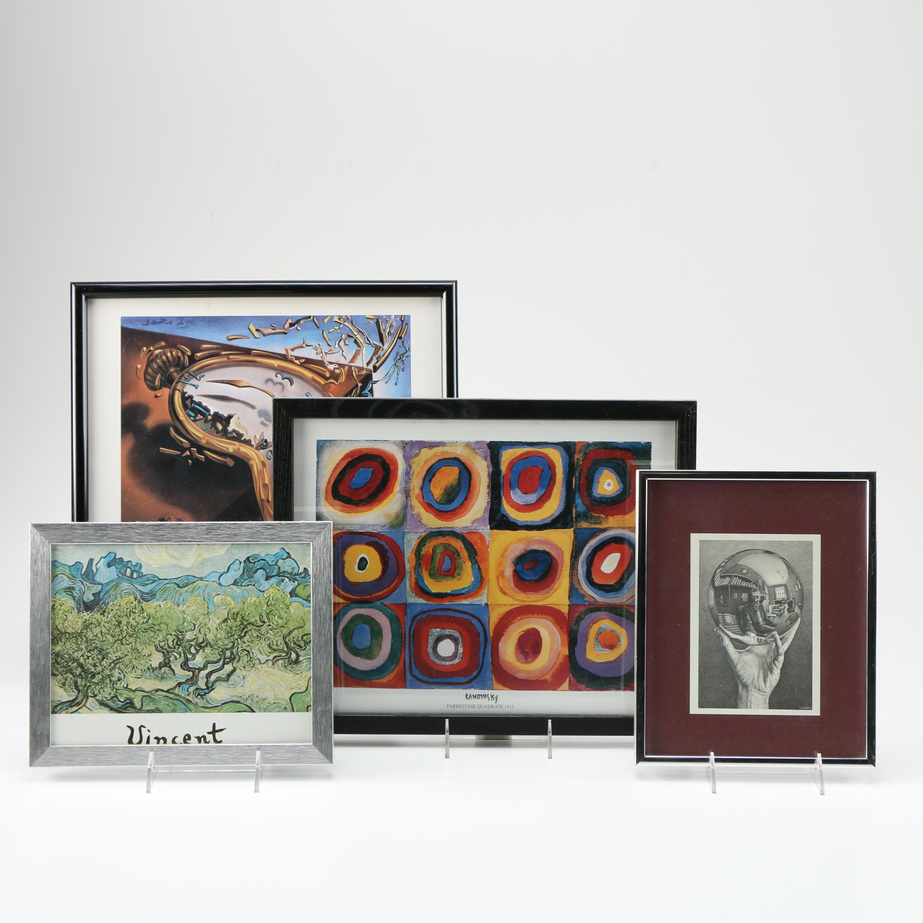 Four Offset Lithographs After Works by Van Gogh, Kandinsky, Escher and Dali