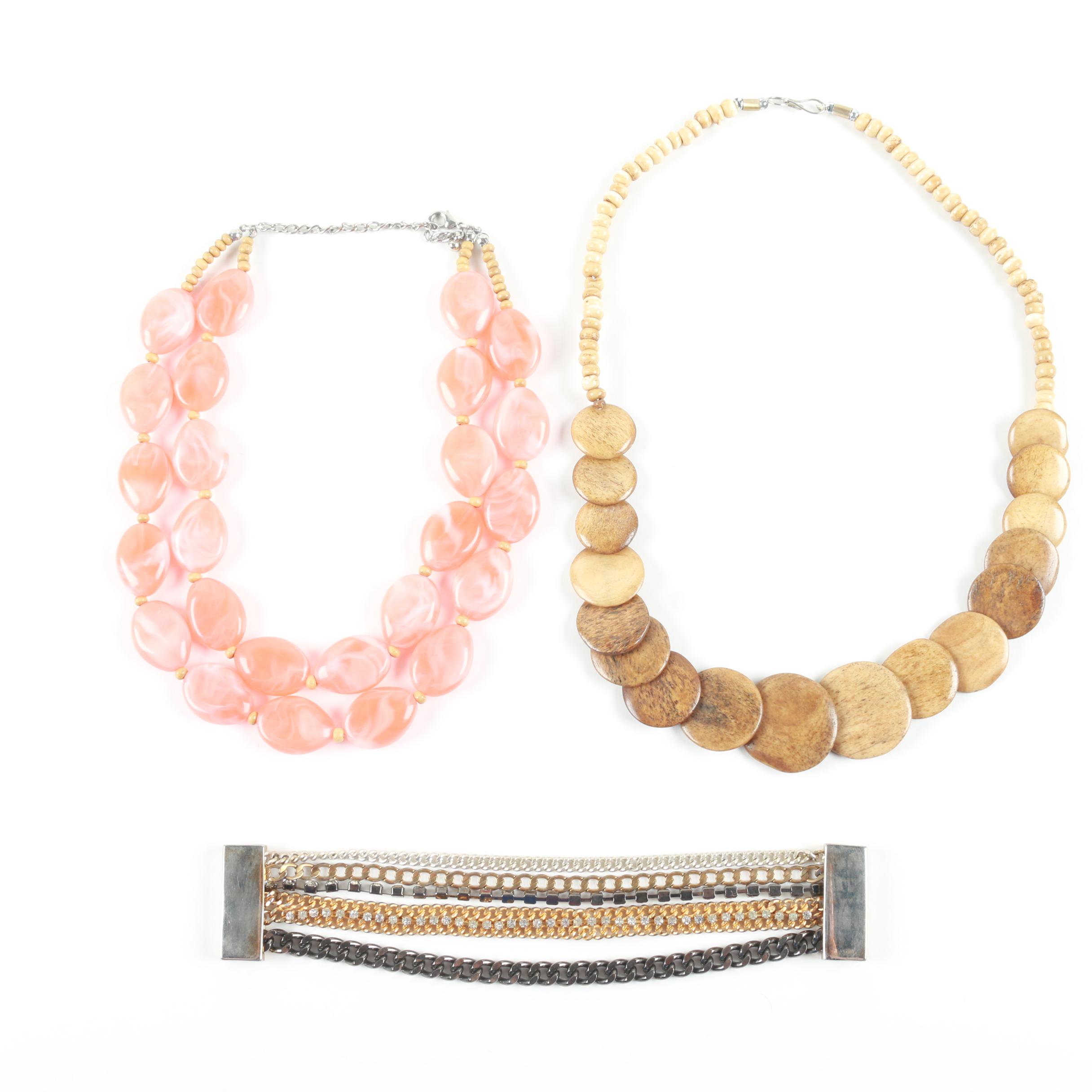 Beaded Necklaces and Multi-Chain Bracelet