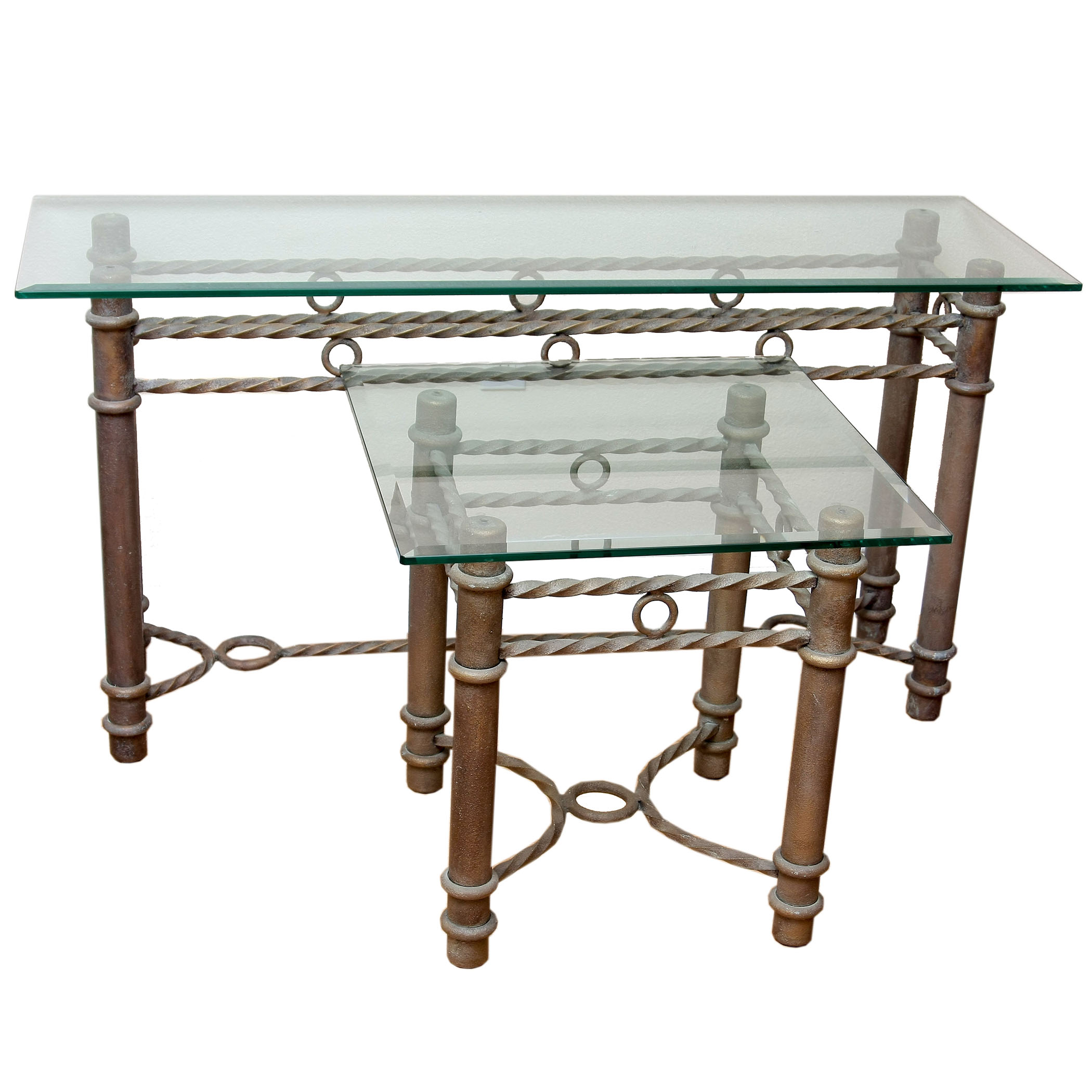 Contemporary Glass Top Console Table and Side Table