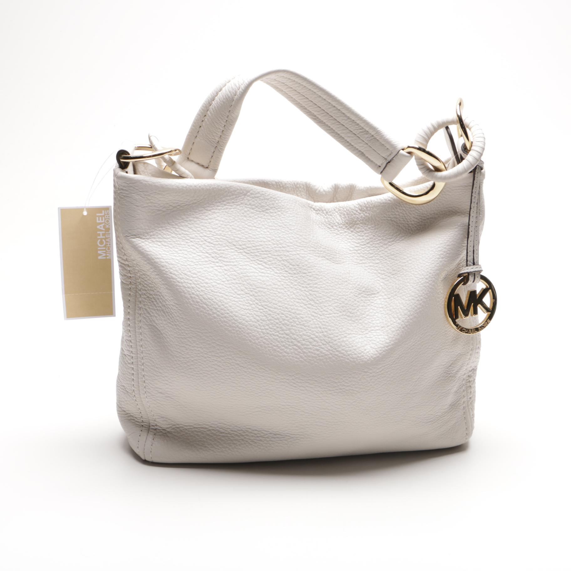 Oversized ID Chain Michael Kors White Venus Leather Hobo Satchel