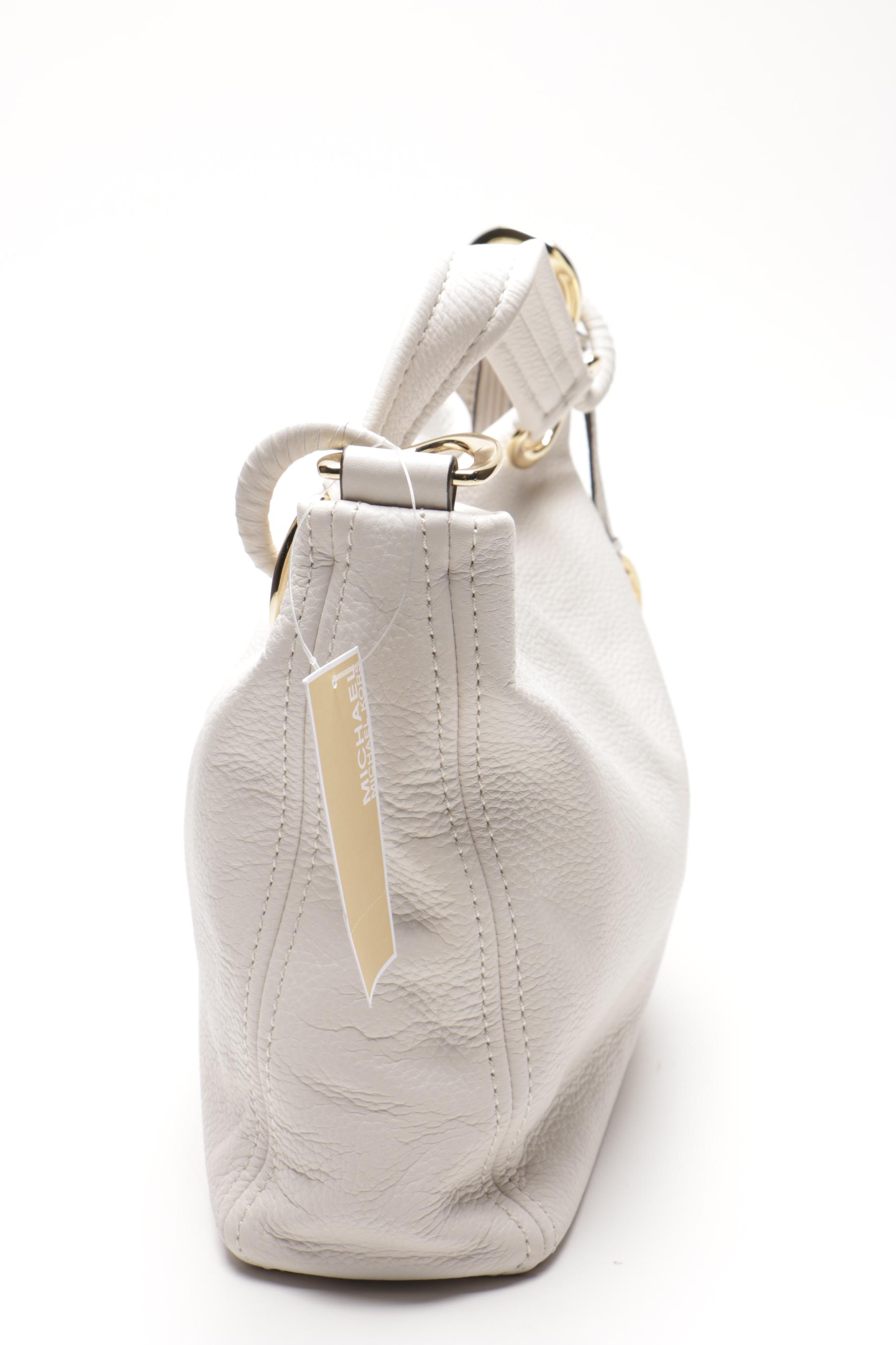 Oversized ID Chain Michael Kors White Venus Leather Hobo Satchel