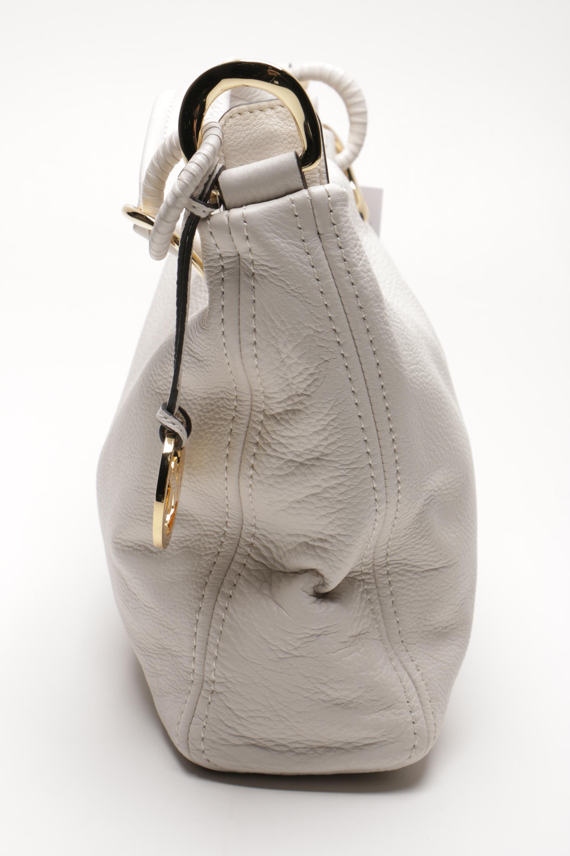 Oversized ID Chain Michael Kors White Venus Leather Hobo Satchel