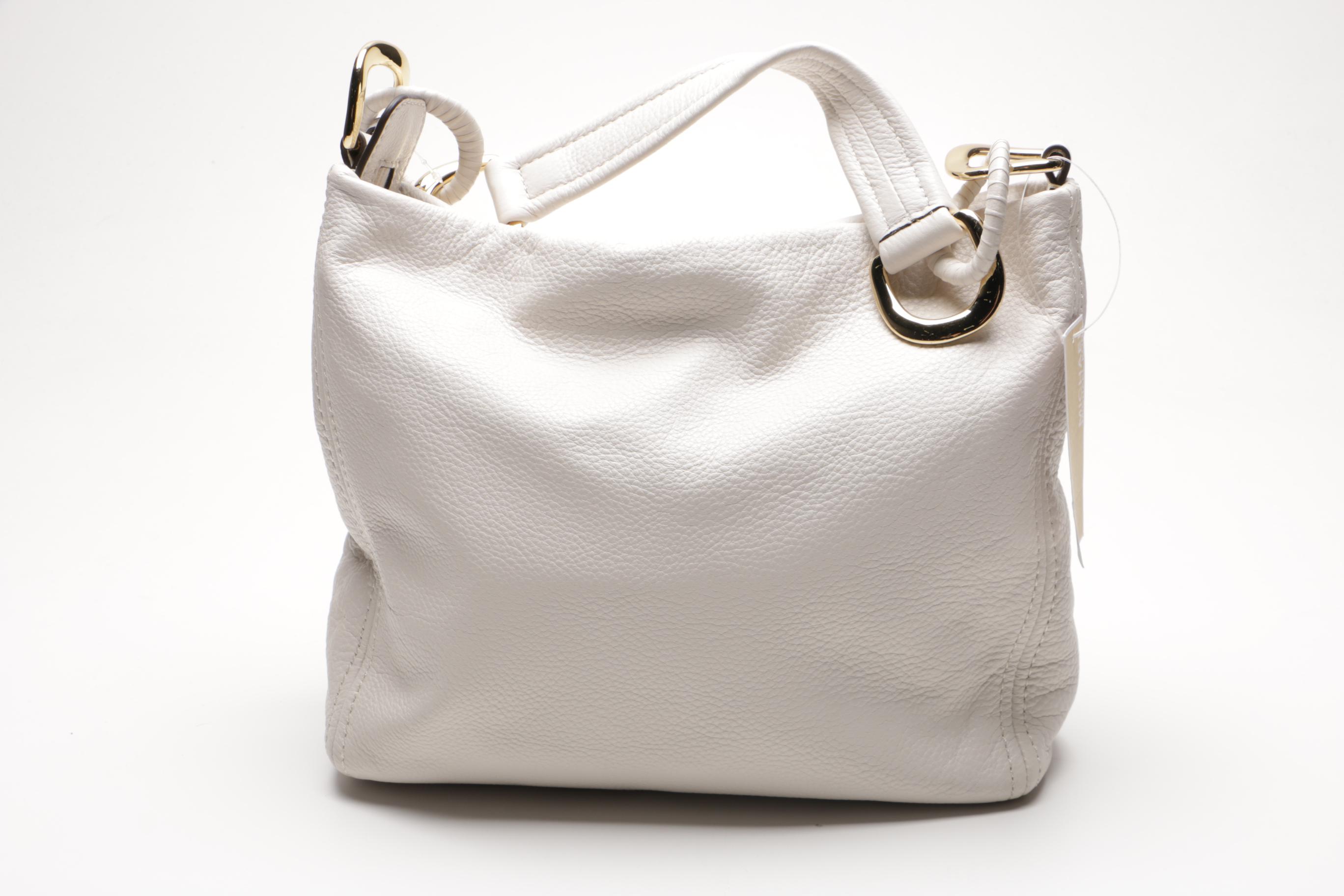 Oversized ID Chain Michael Kors White Venus Leather Hobo Satchel