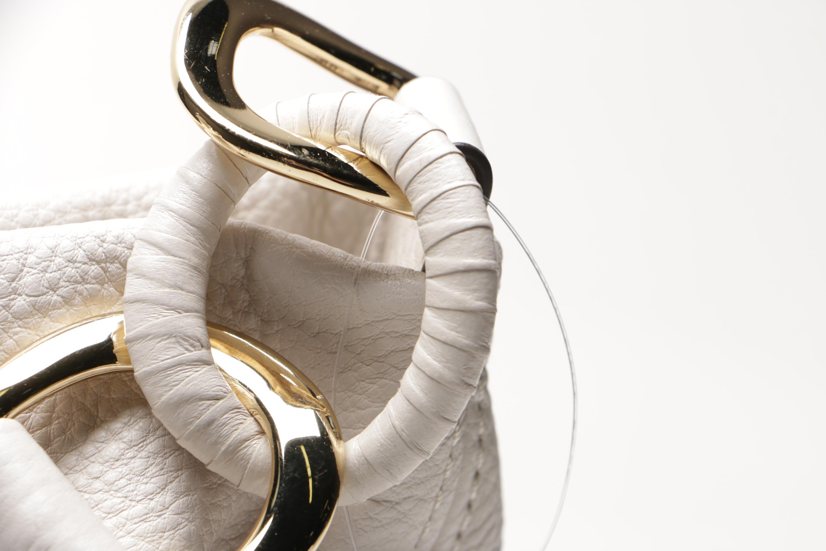 Oversized ID Chain Michael Kors White Venus Leather Hobo Satchel