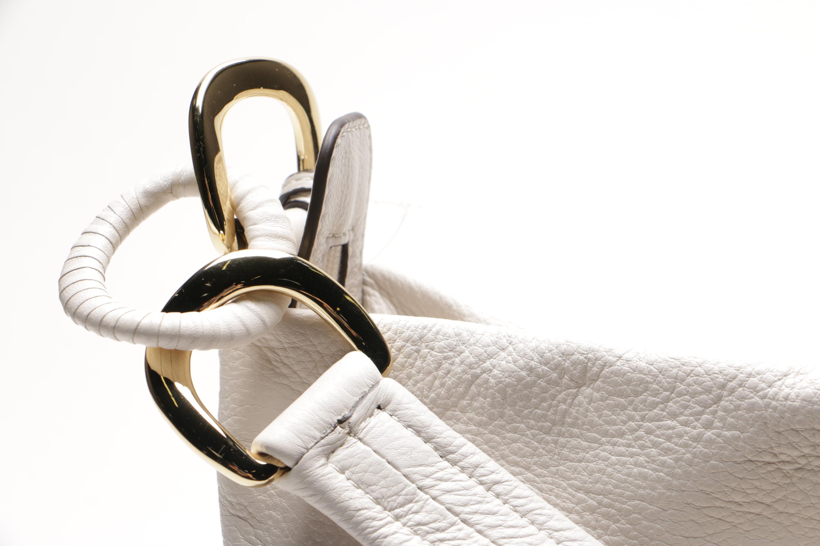 Oversized ID Chain Michael Kors White Venus Leather Hobo Satchel