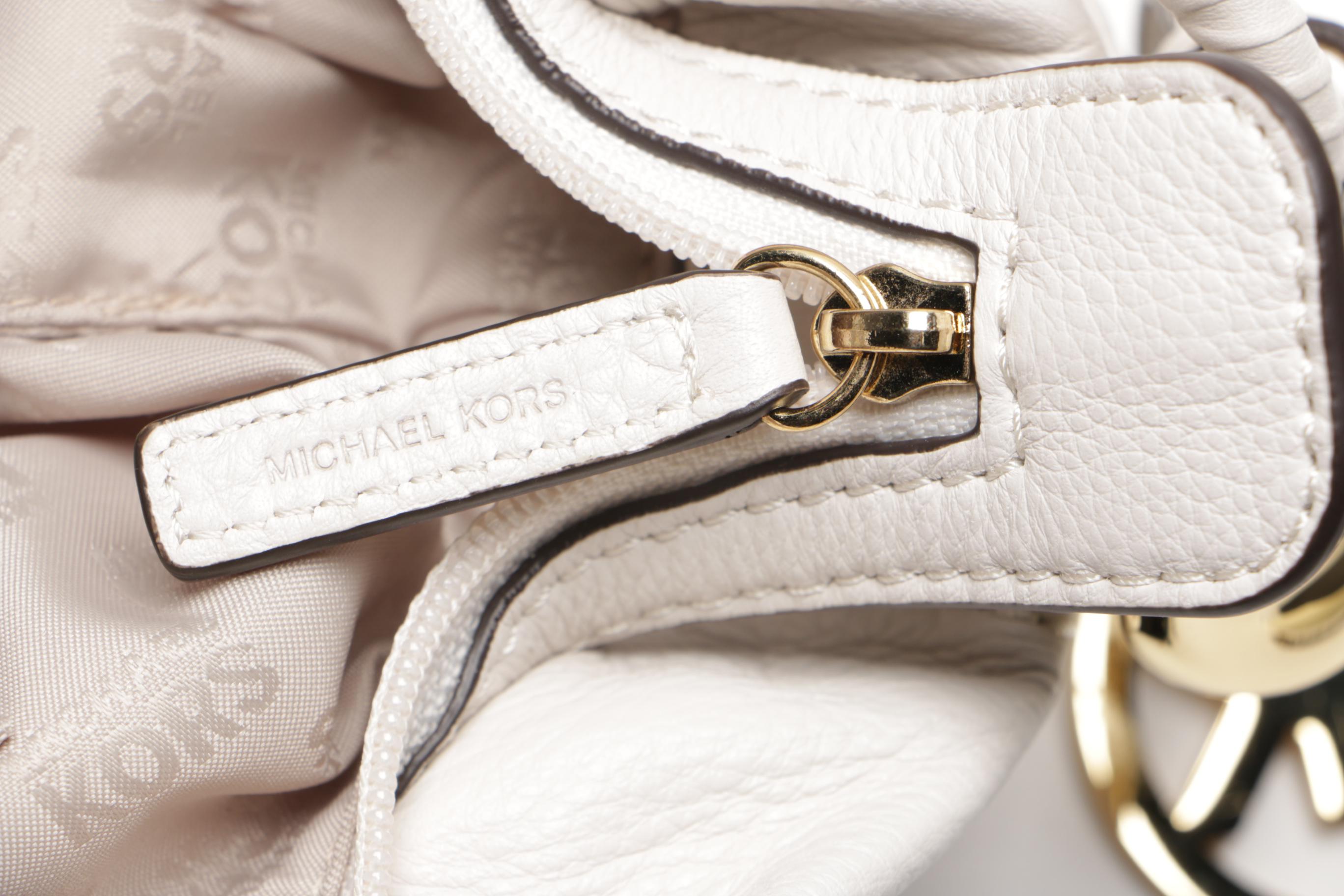 Oversized ID Chain Michael Kors White Venus Leather Hobo Satchel