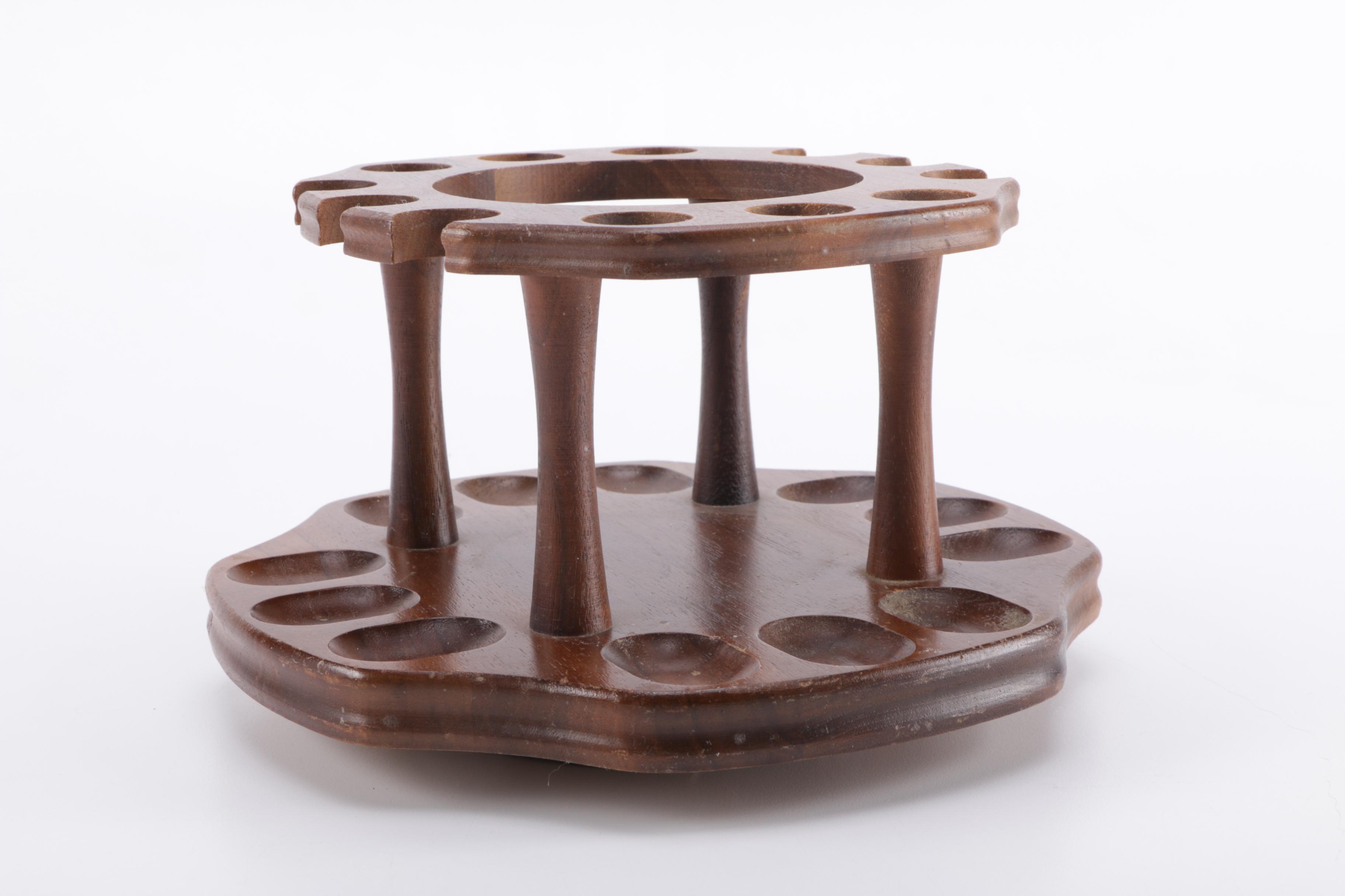 Rotating Pipe Stand w/ 12 Assorted Tobacco Pipes and Vintage Steel Tobacco Tin