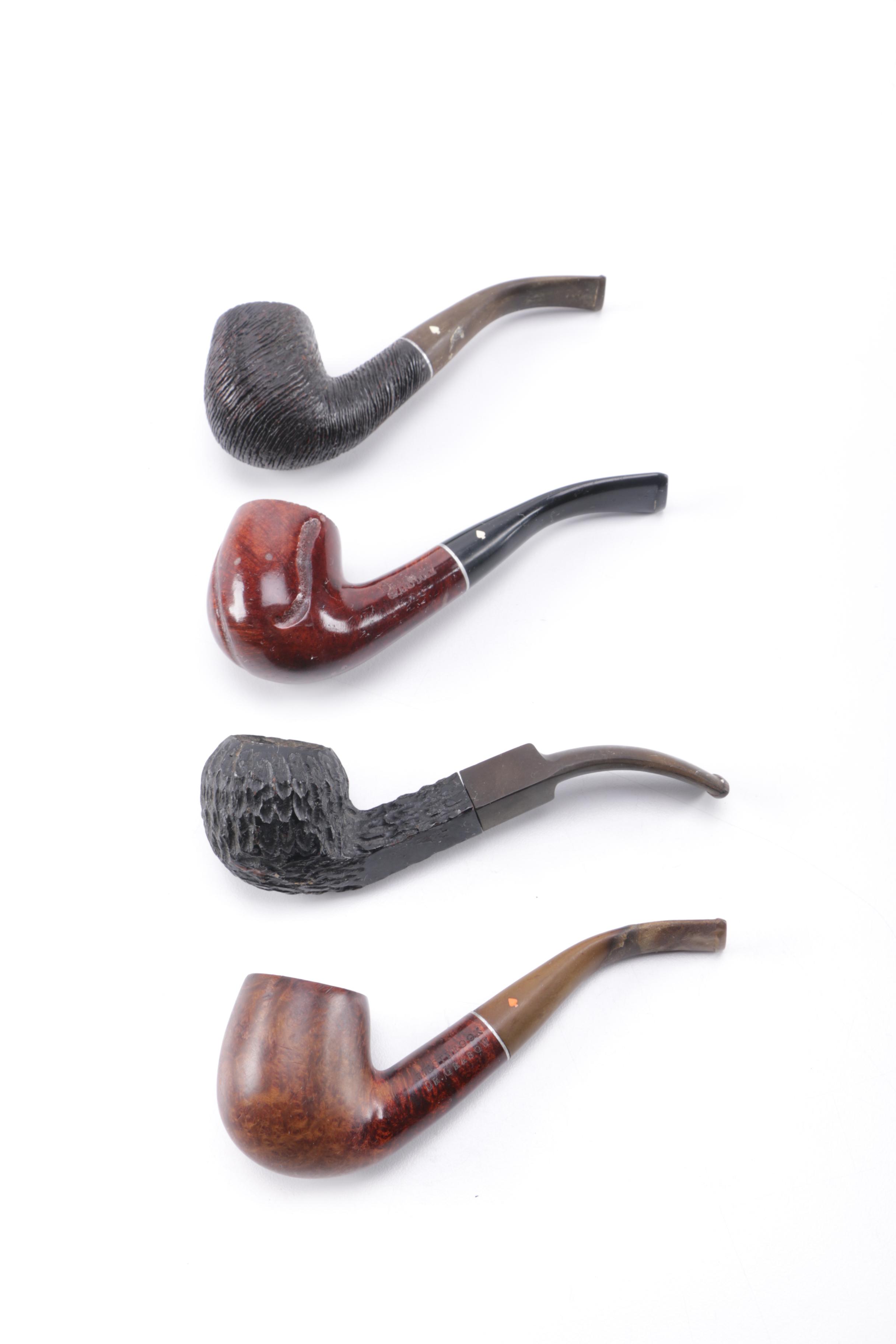 Rotating Pipe Stand w/ 12 Assorted Tobacco Pipes and Vintage Steel Tobacco Tin