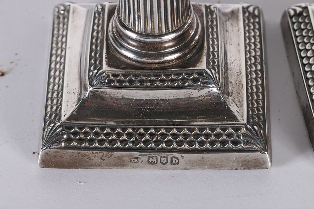 1897 Thomas Bradbury & Sons Weighted Sterling Silver Candlesticks