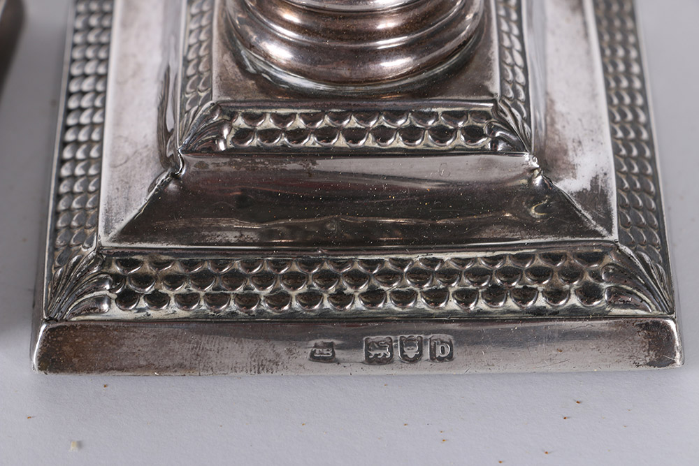 1897 Thomas Bradbury & Sons Weighted Sterling Silver Candlesticks