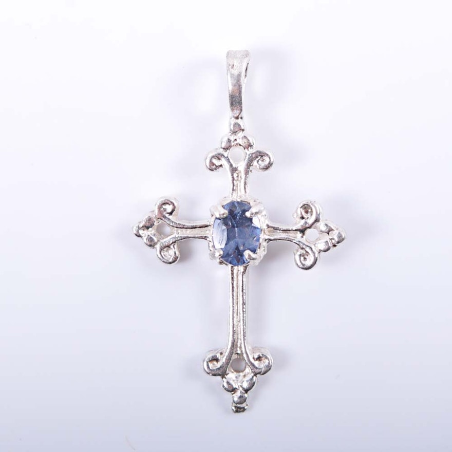 Sterling Silver Sapphire Cross Pendant