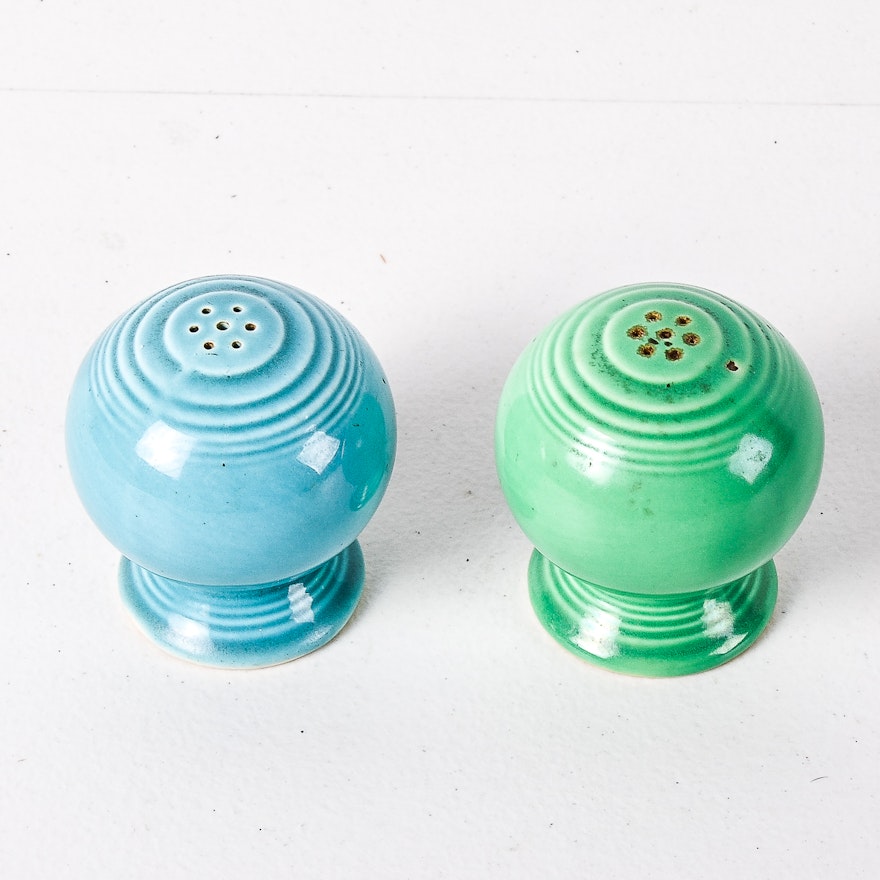 Vintage Green and Blue Fiestaware Shakers