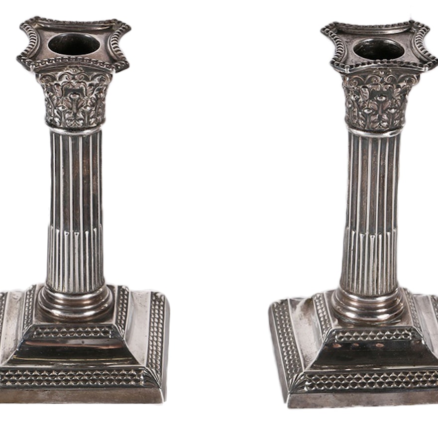 1897 Thomas Bradbury & Sons Weighted Sterling Silver Candlesticks