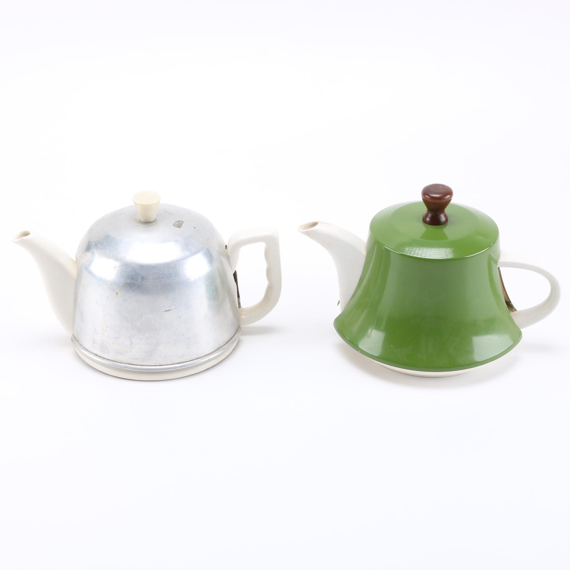 Circa 1970s Ceramic Teapots with Insulated Tea Cozies