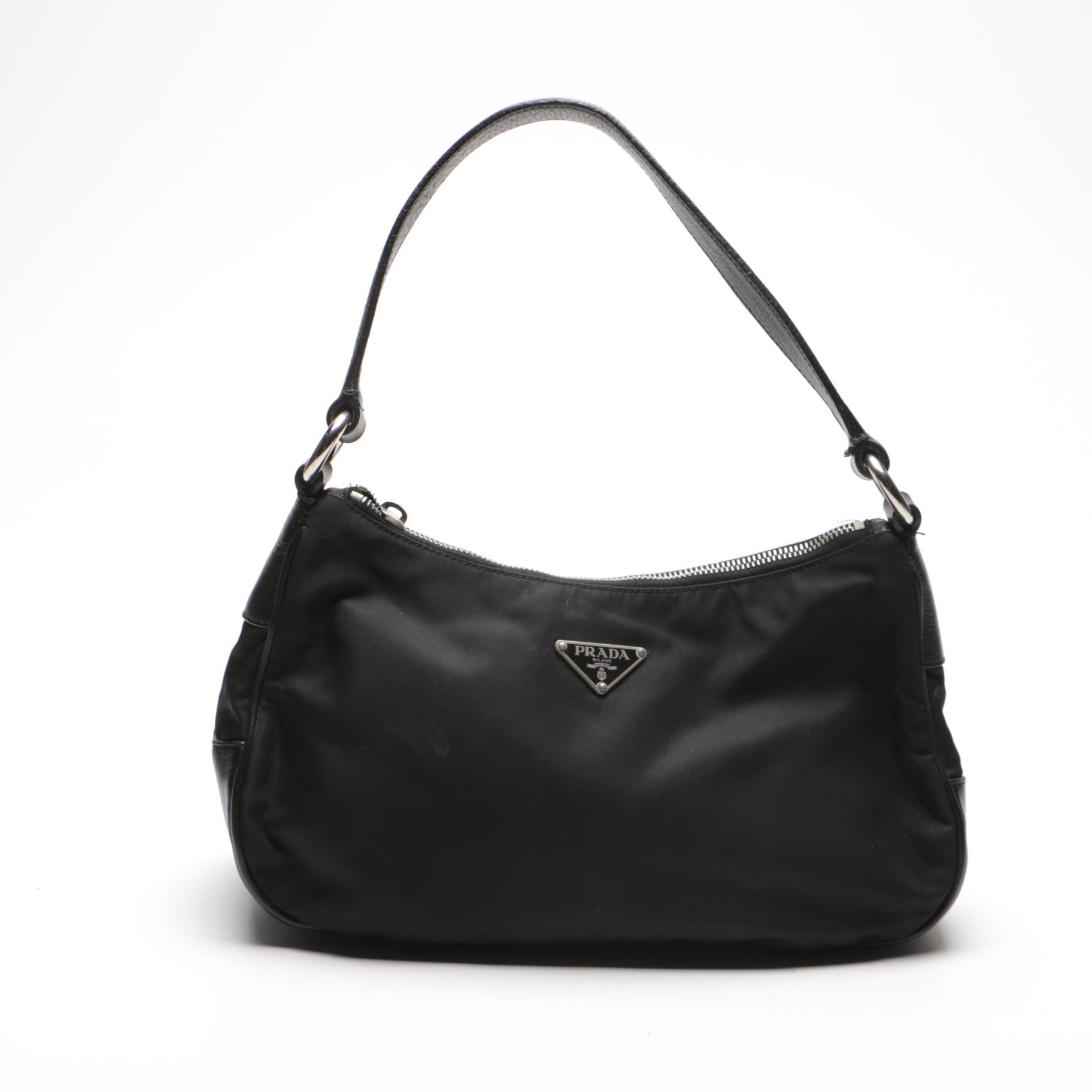 Prada Black Nylon and Leather Handbag