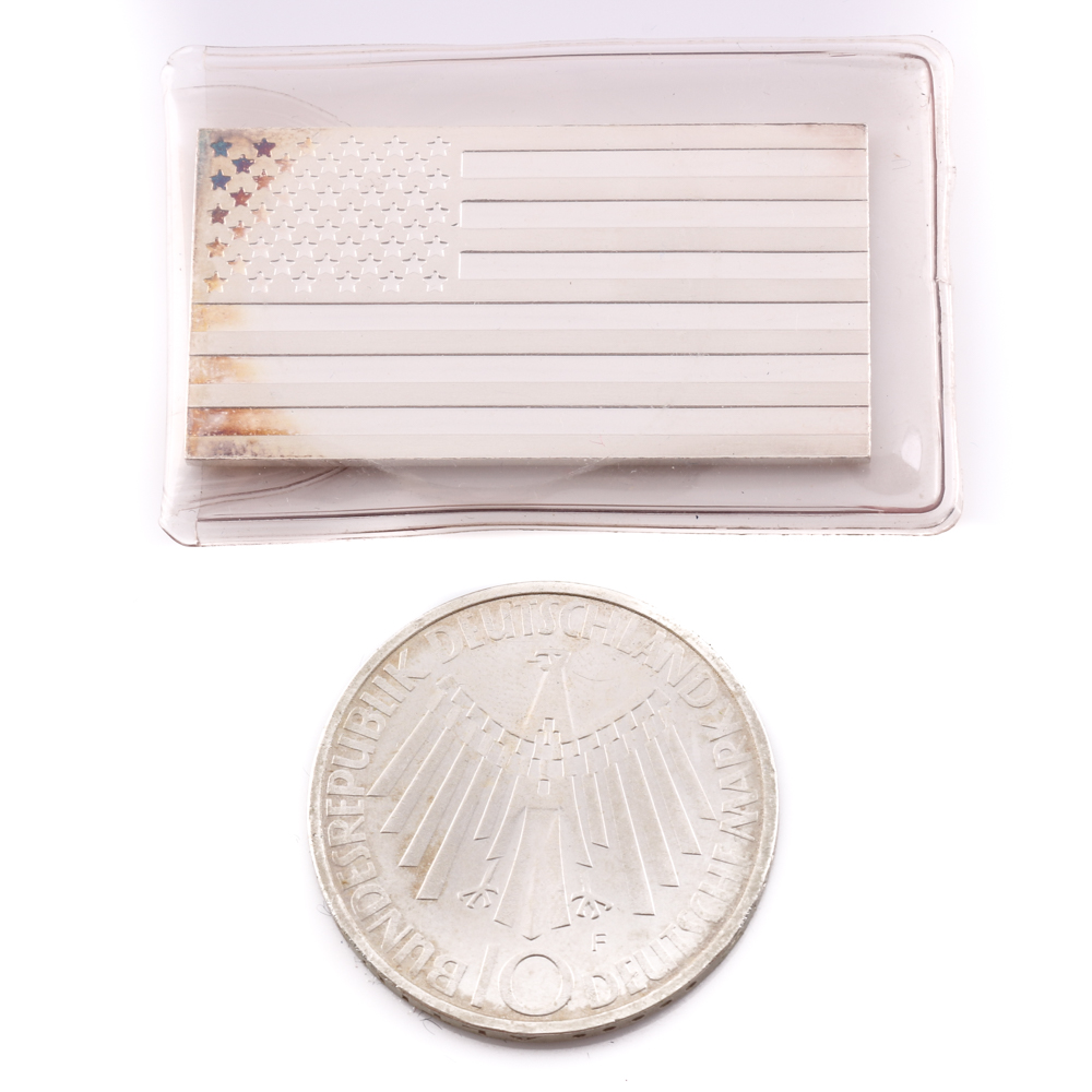 Silver Bar and a German Silver Coin