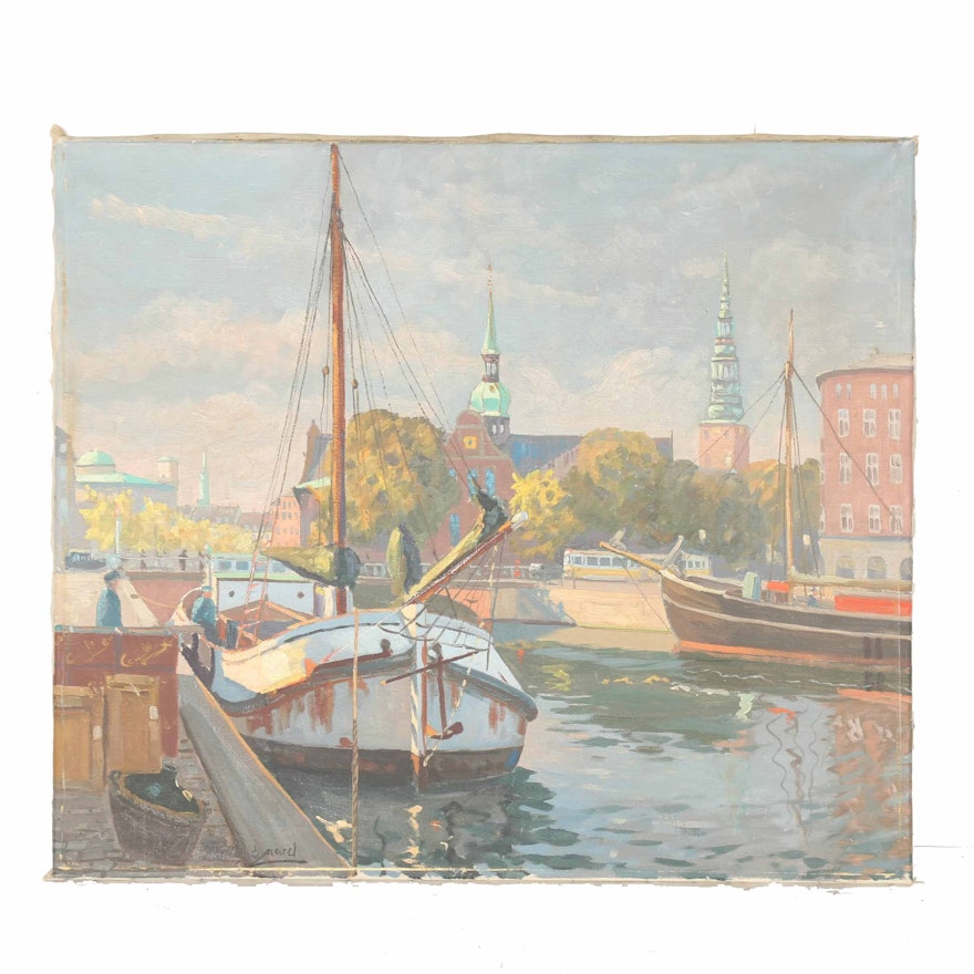 Theodor Nygaard Oil on Canvas Maritime Scene