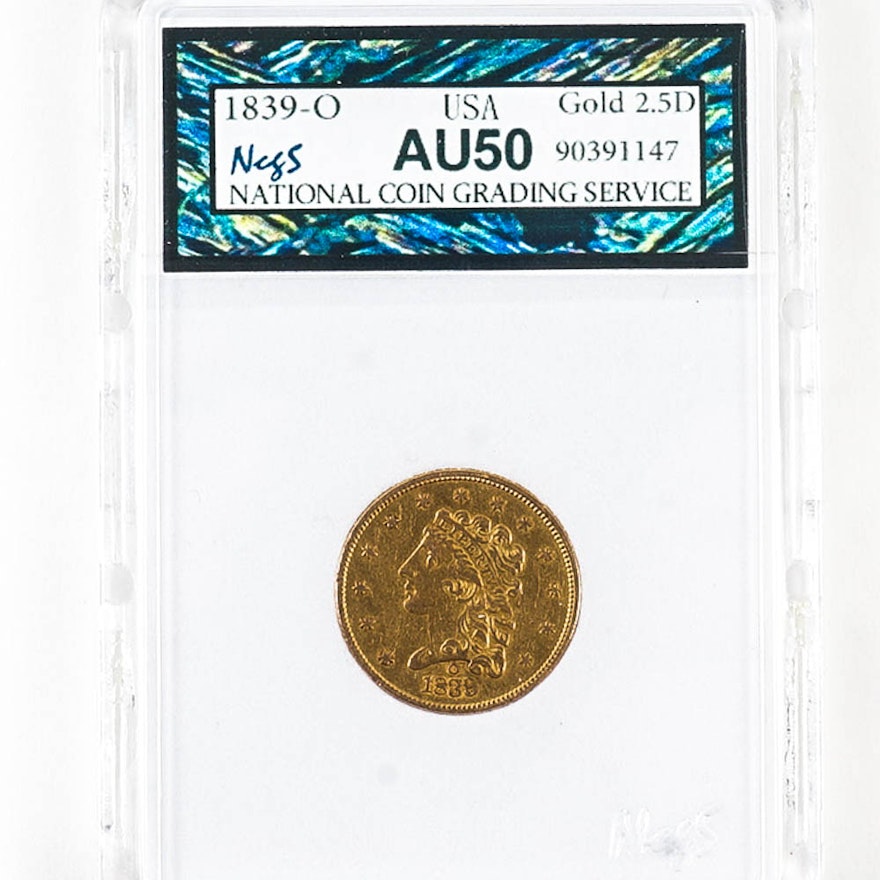 1839-O Classic Head 2.5 Dollar Gold Coin