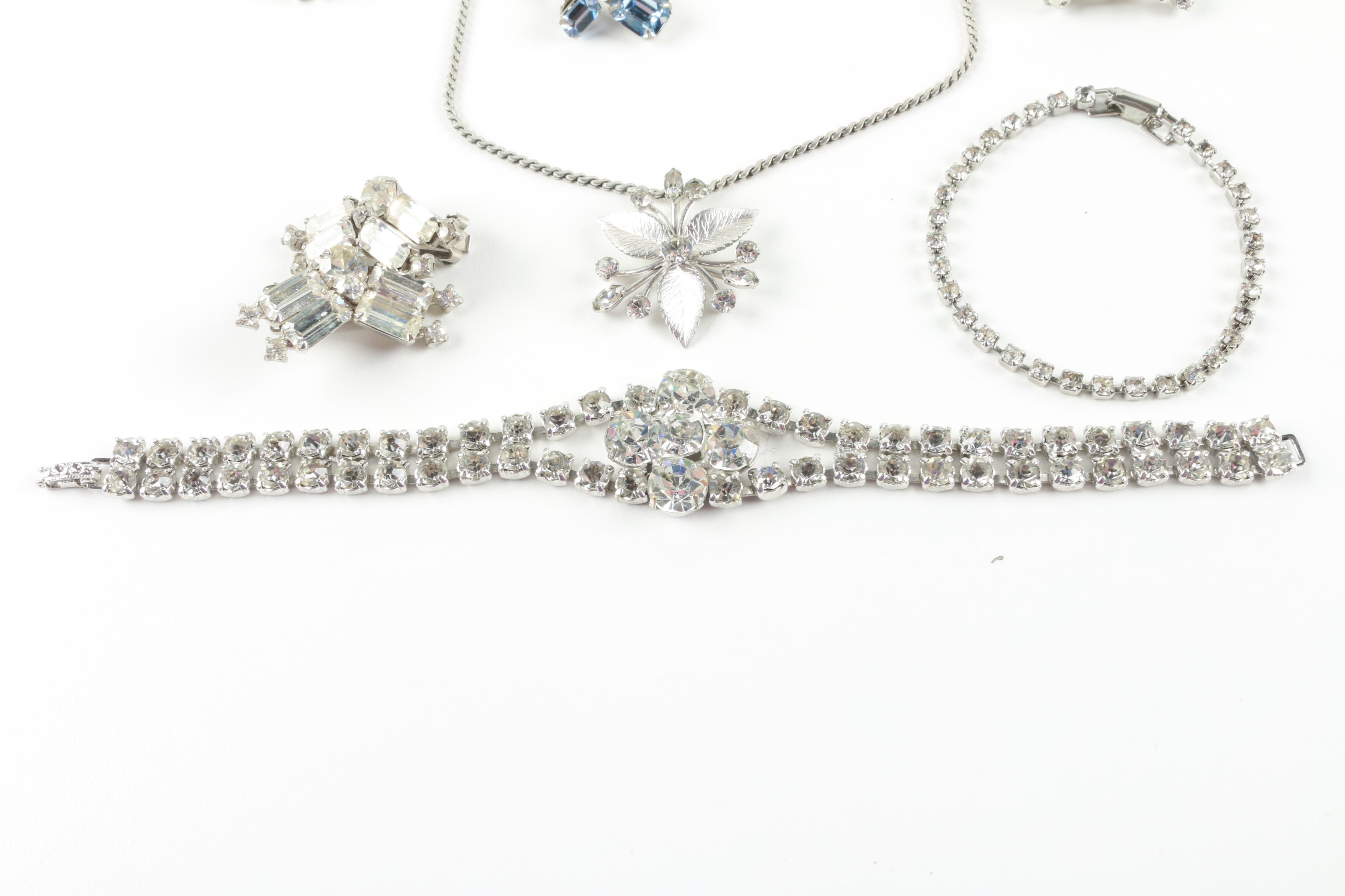 Rhinestone Costume Jewelry Including Faux Pearls