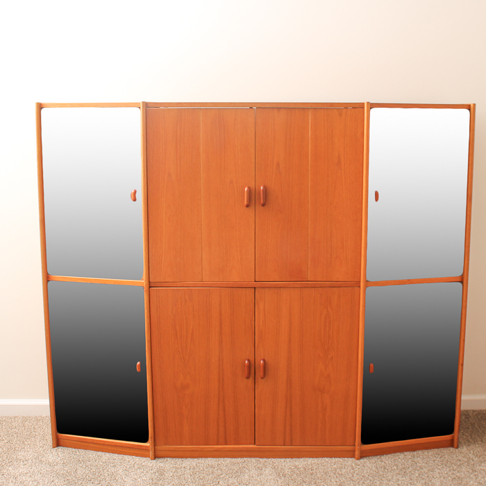 Vintage Danish Modern Teak Veneer and Glass TV Credenza