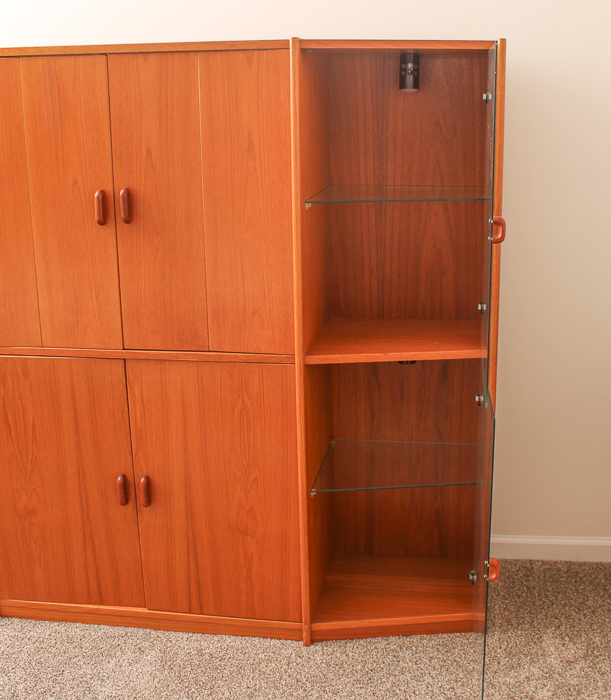 Vintage Danish Modern Teak Veneer and Glass TV Credenza