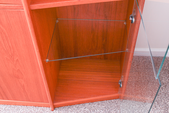Vintage Danish Modern Teak Veneer and Glass TV Credenza