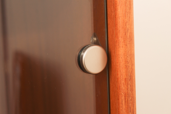 Vintage Danish Modern Teak Veneer and Glass TV Credenza