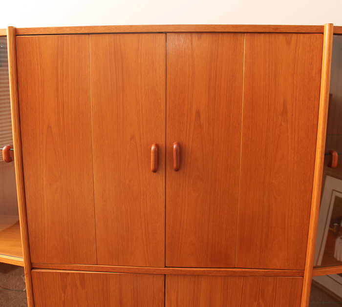 Vintage Danish Modern Teak Veneer and Glass TV Credenza