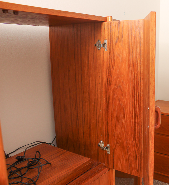 Vintage Danish Modern Teak Veneer and Glass TV Credenza