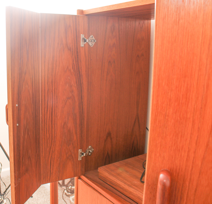 Vintage Danish Modern Teak Veneer and Glass TV Credenza