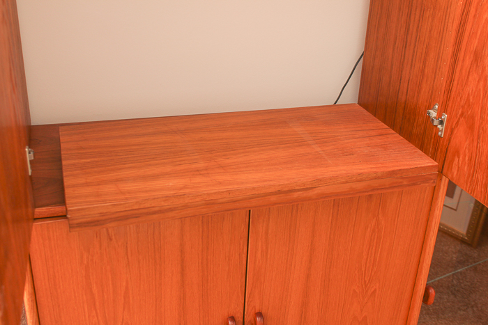 Vintage Danish Modern Teak Veneer and Glass TV Credenza