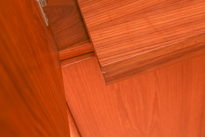 Vintage Danish Modern Teak Veneer and Glass TV Credenza