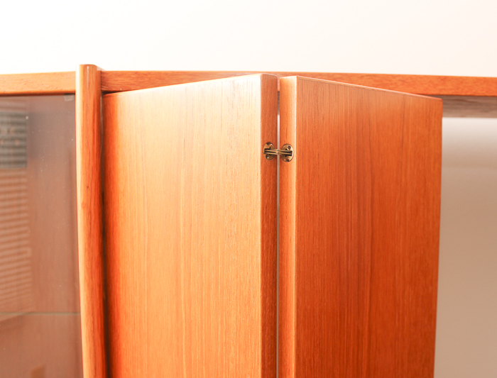 Vintage Danish Modern Teak Veneer and Glass TV Credenza
