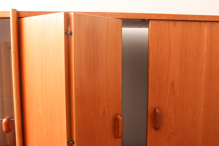 Vintage Danish Modern Teak Veneer and Glass TV Credenza